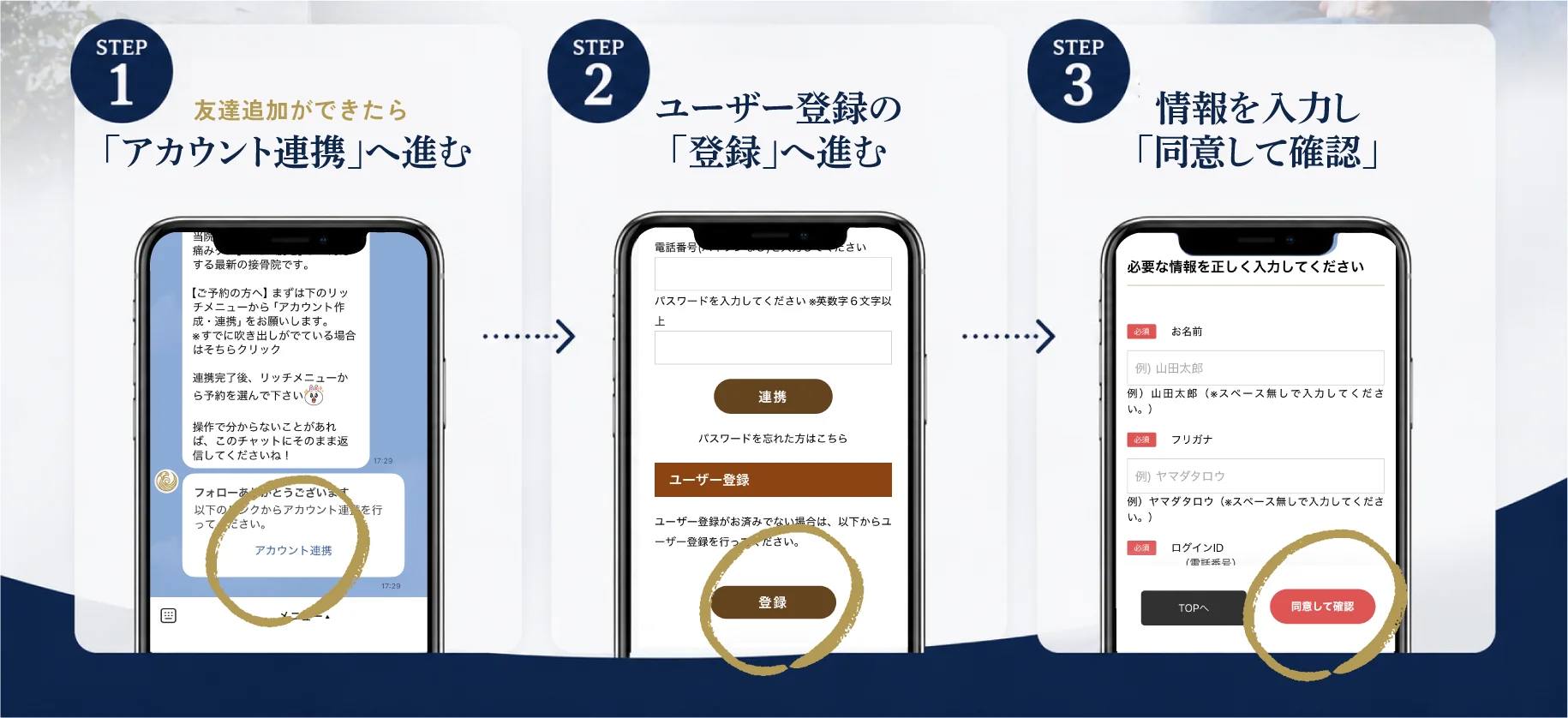 岡崎鷹峰接骨院のカンタン3ステップLINE連携